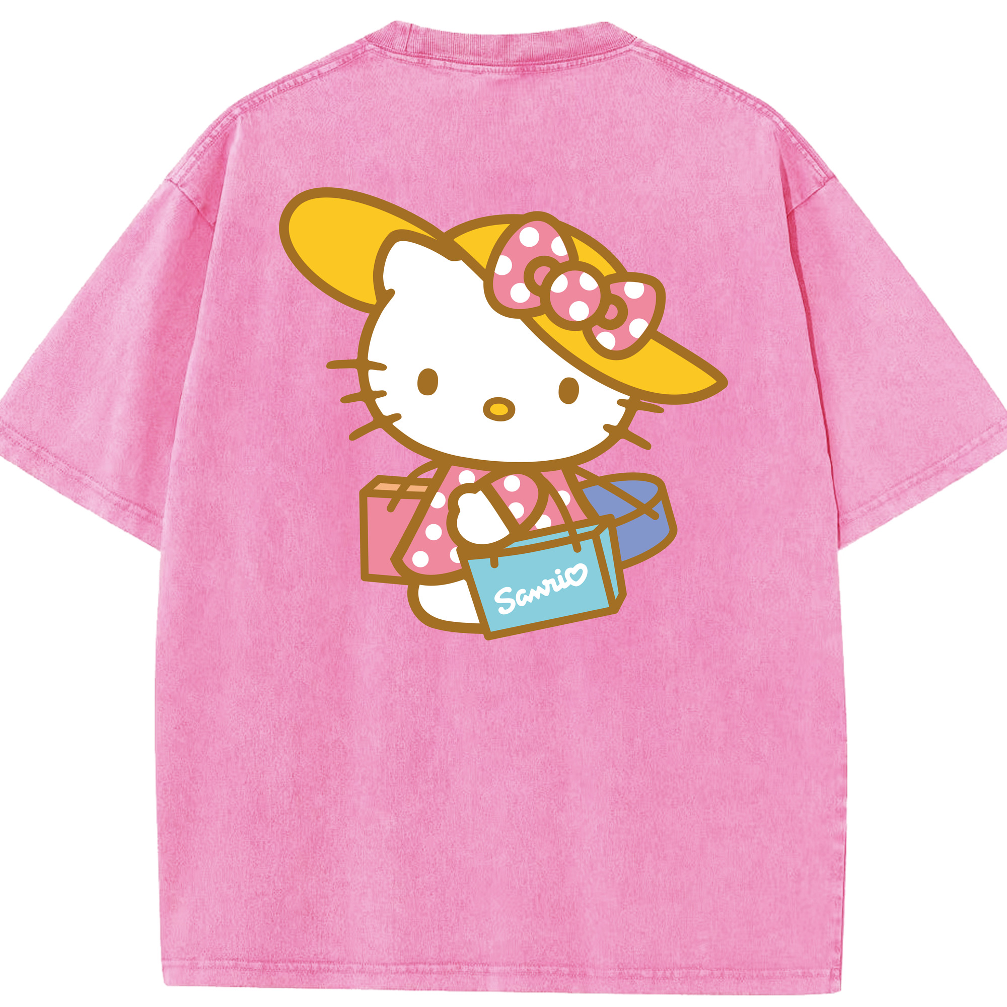 （画像用） Hello Kitty ハローキティ 綿100% ヴィンテージ風 半袖Tシャツ（背面プリント）